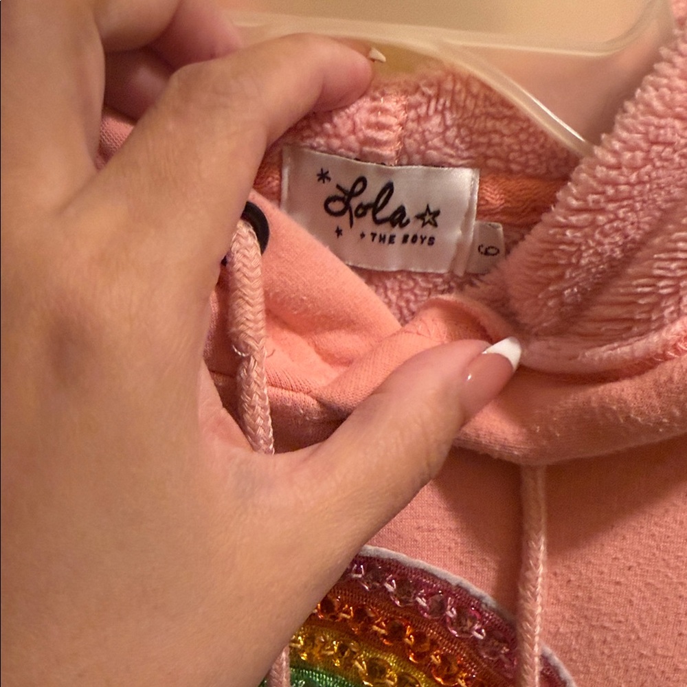 Lola and the boys Pink Hoodie with Rainbow and Cloud Design - Picture 2 of 4